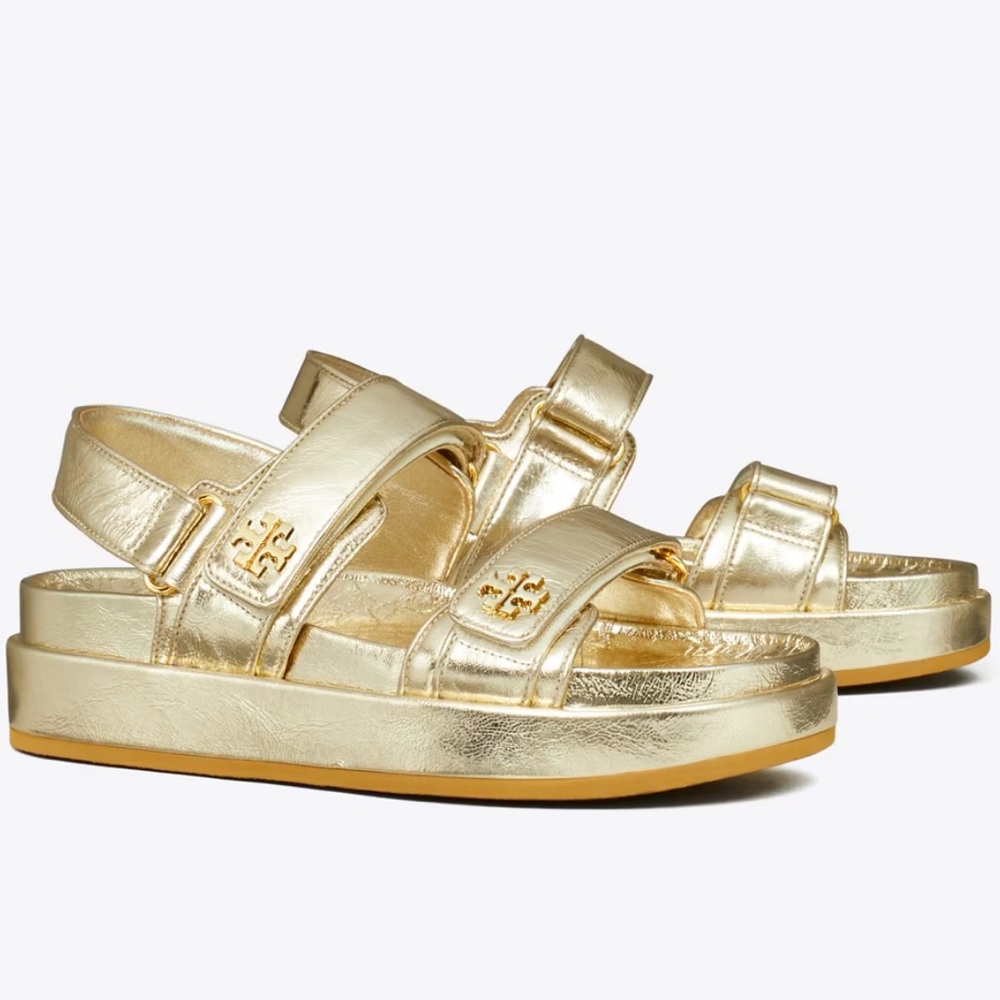 Tory Burch Gold Platform Sandals with Chunky Sole